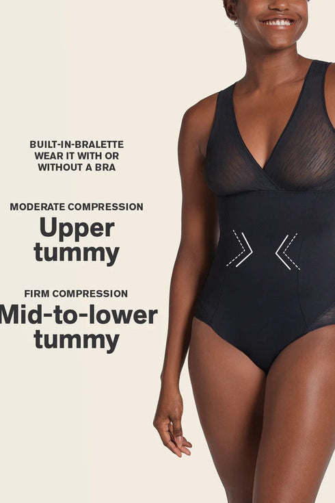 Leonisa Sheer Stripe Detail Sculpting Bodysuit